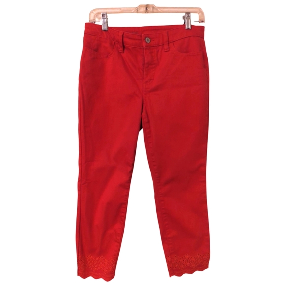Talbots Red Denim Scalloped Ankle Pant Size 8P - Picture 4 of 11